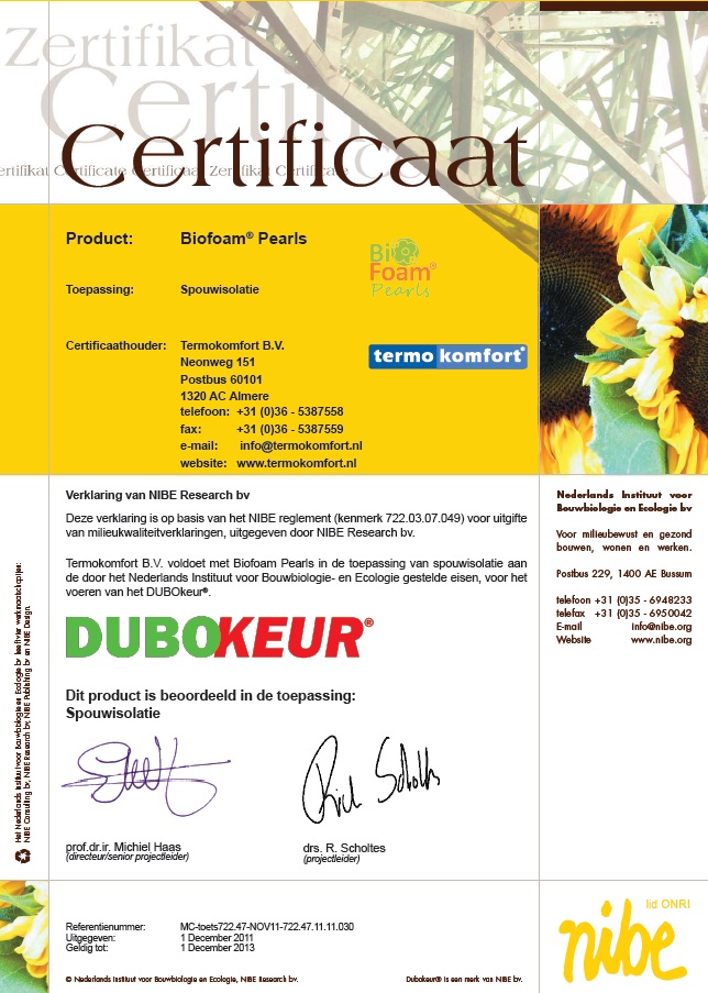 DUBOKEUR Certificaat BiofoamPearls